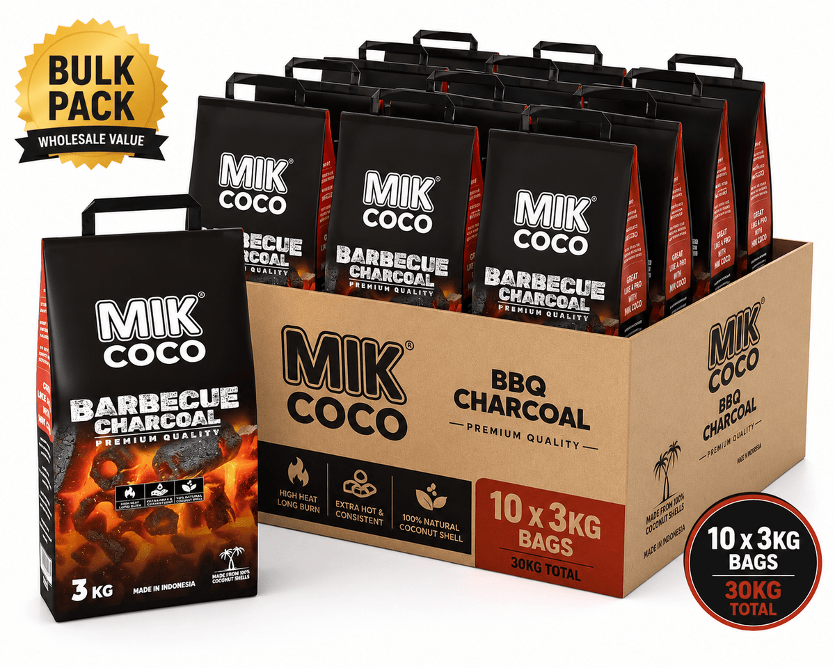 MIK COCO BBQ Charcoal Bulk Pack – 10 x 3kg Bags (30kg Total) - MIK COCO