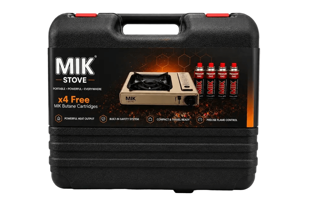 MIK Portable Beige Butane Gas Stove Kit + 4 FREE Butane Cartridges - MIK COCO