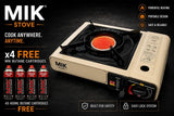 MIK Portable Beige Butane Gas Stove Kit + 4 FREE Butane Cartridges - MIK COCO