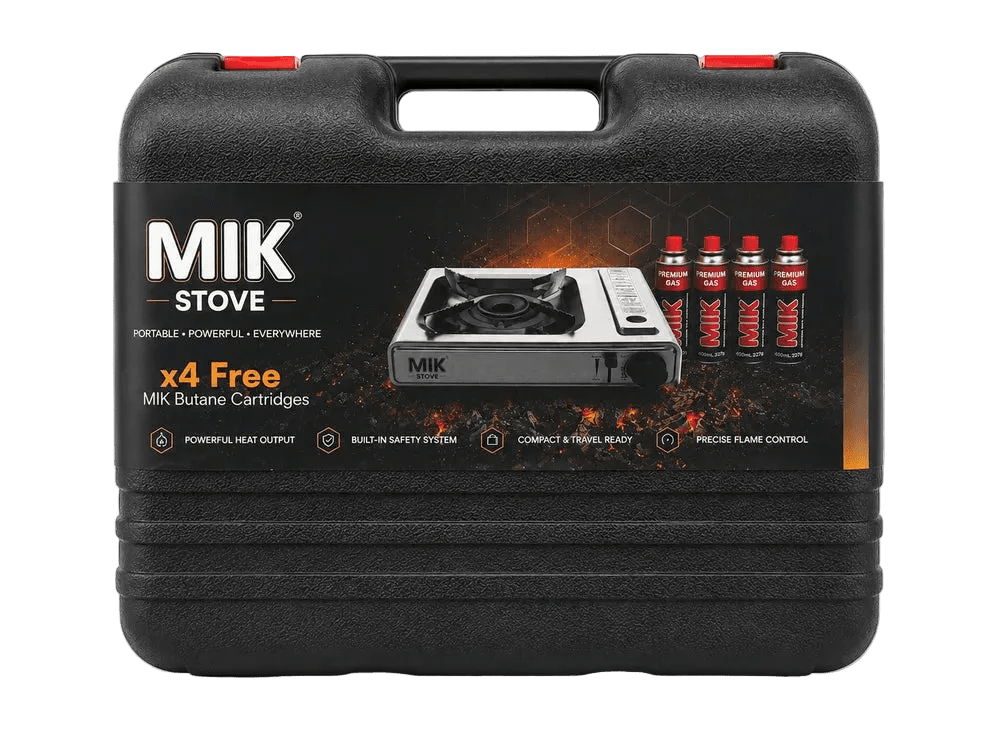 MIK Portable Silver Butane Gas Stove Kit + 4 FREE Butane Cartridges - MIK COCO