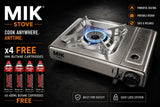 MIK Portable Silver Butane Gas Stove Kit + 4 FREE Butane Cartridges - MIK COCO