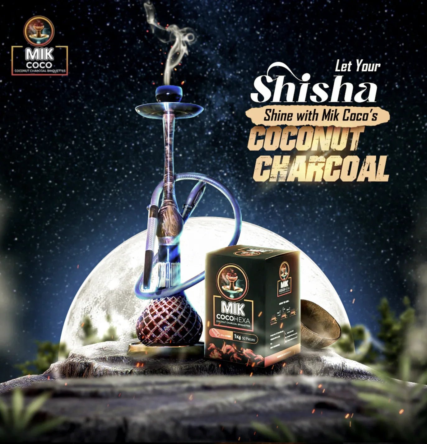 Mik Coco Hexa Shisha Coconut Charcoal Briquettes 10 x 1kg - MIK COCO